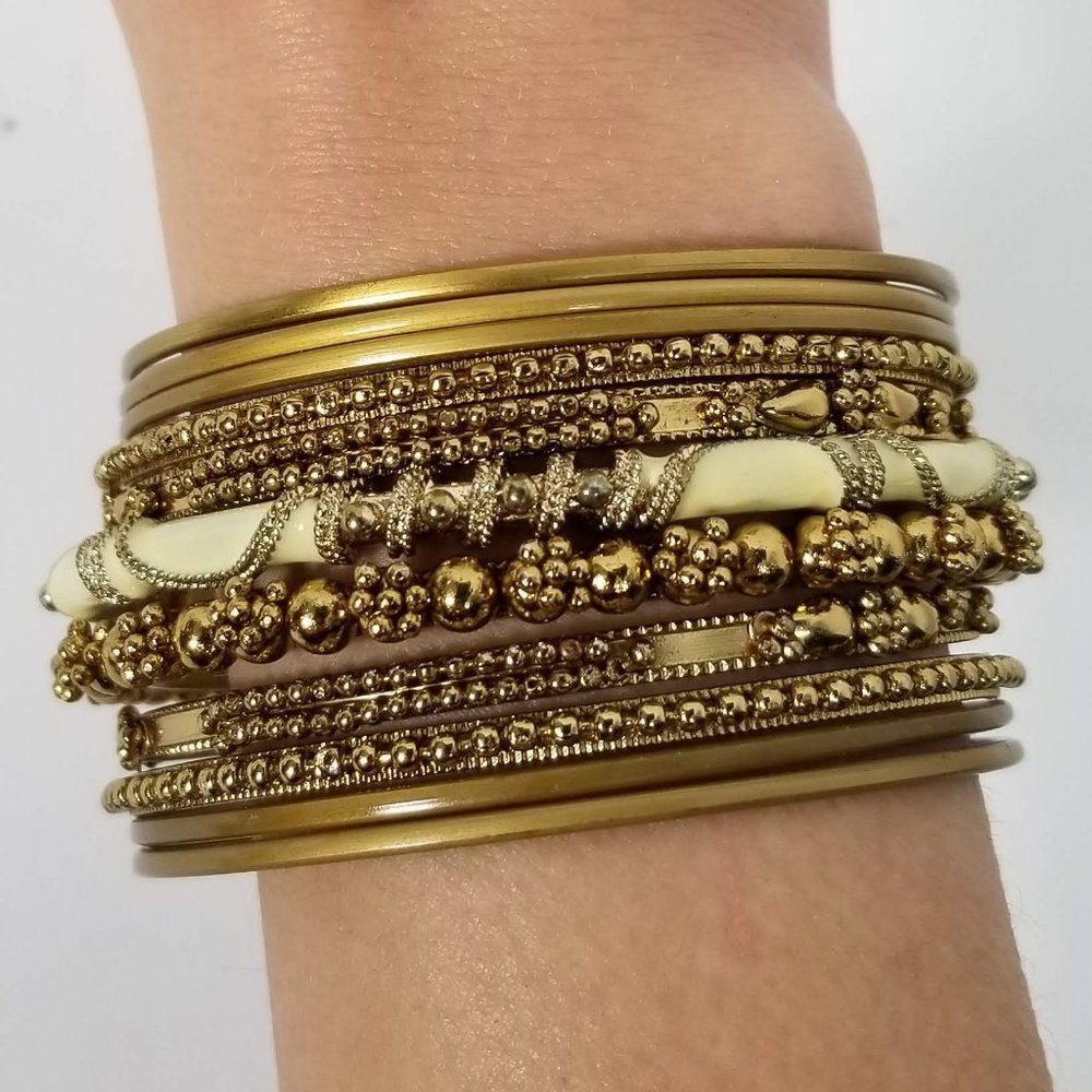 Gold and Ivory Enameled Bangle Set